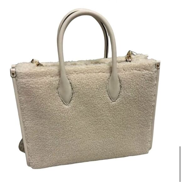 Michael Kors Mirella Shearling Medium East West Crossbody Tote Bag-Natural Multi - Picture 5 of 8